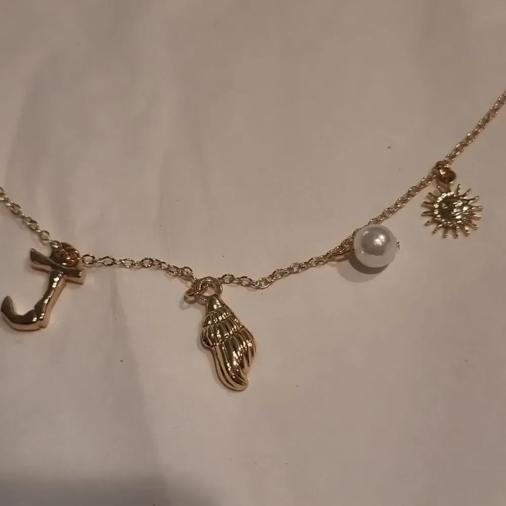 New J Initial Gold Summer Charm Necklace